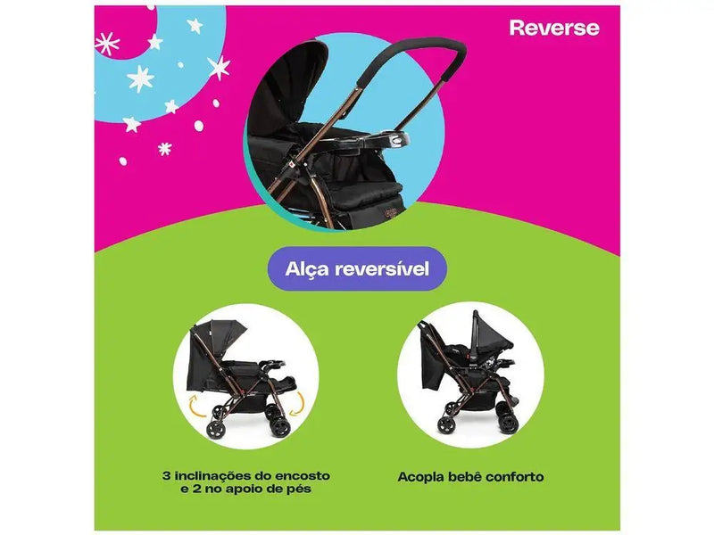 Carrinho de Bebê com Bebê Conforto Cosco Kids Travel System TS DUO Reverse 0 a 15kg