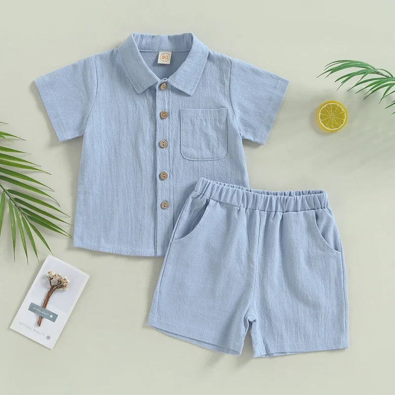 Conjunto de T-shirt e Shorts de Linho para Bebê